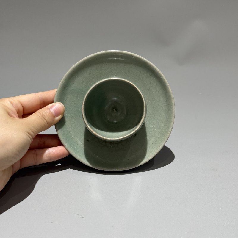 明代 高丽青釉高足盏托 - 图7