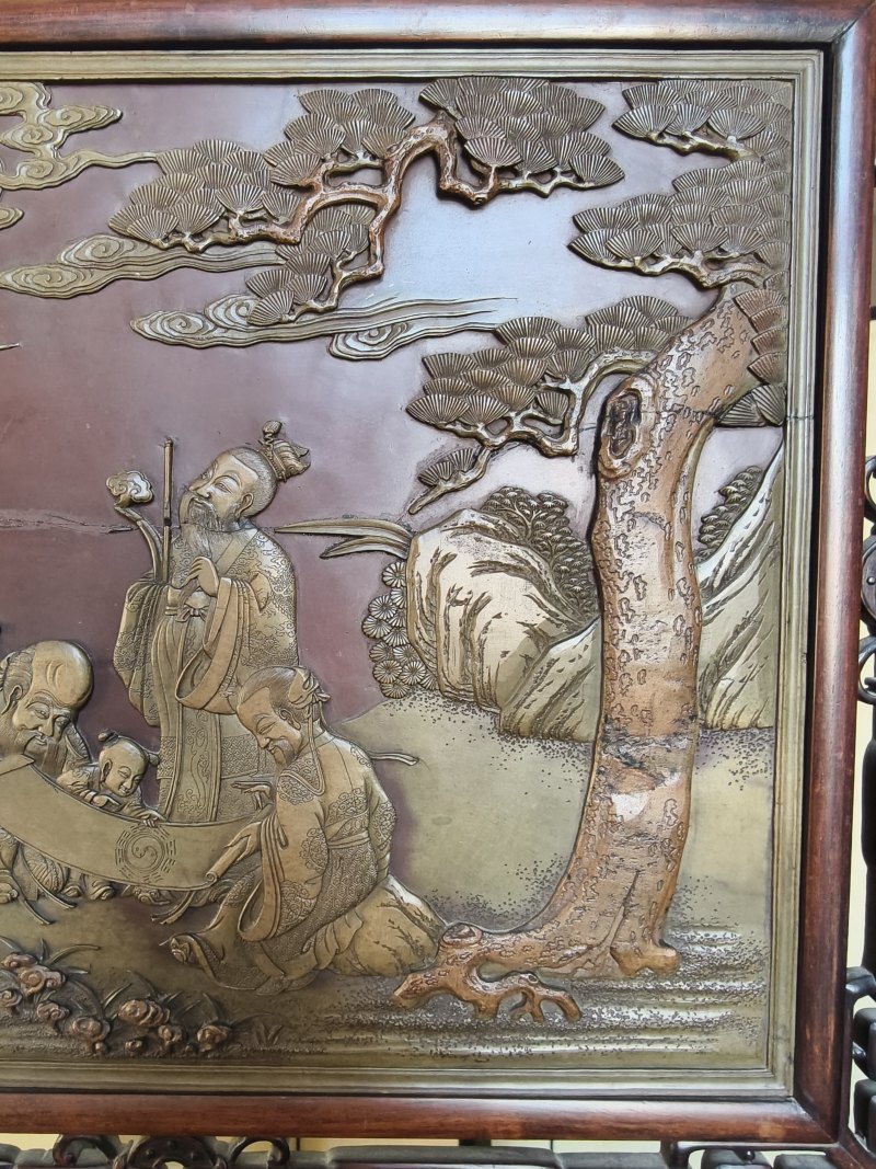 A fine carved Duan stone panel mounted as table screen - 图26