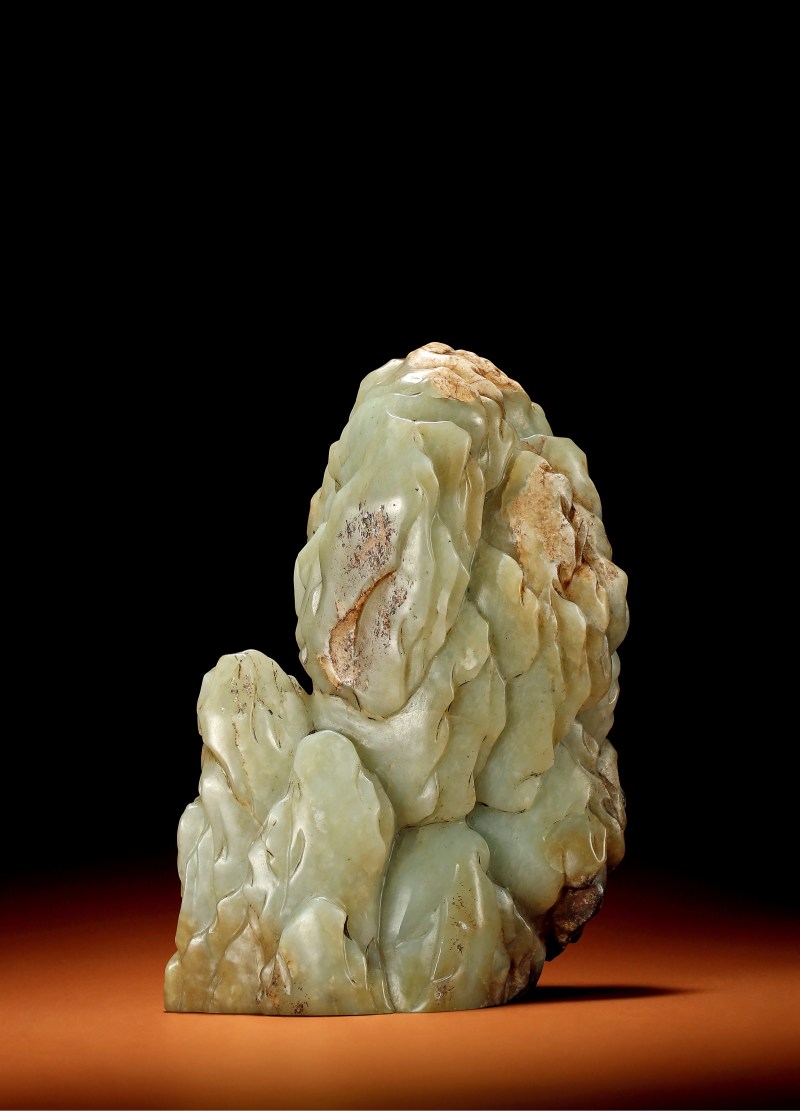 明·玉雕立峰山子摆件