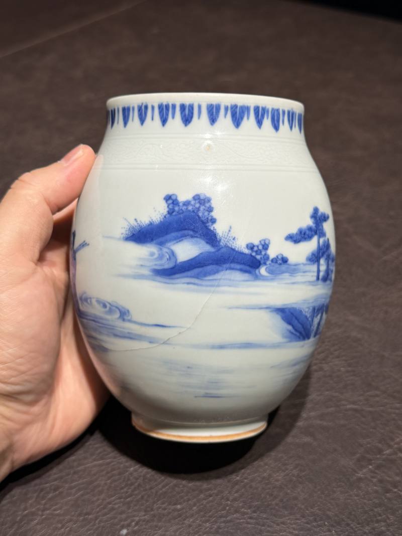 明崇祯 青花“海屋添筹”图莲子罐 - 图8