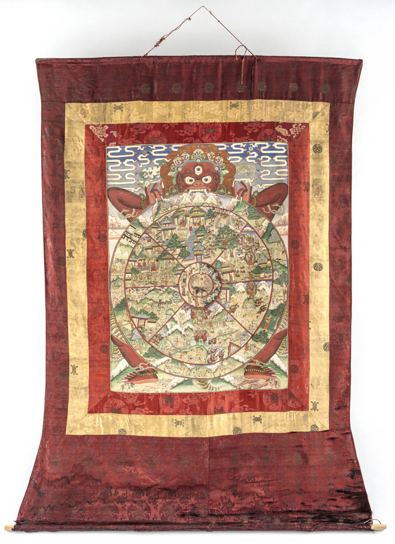 A THANGKA DEPICTING THE WHEEL OF LIFE, BHAVACHAKRA - 图2
