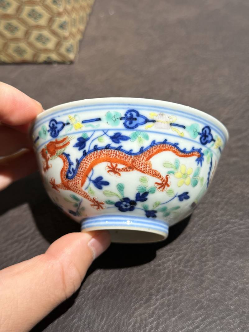清光绪 青花五彩龙凤纹茶圆一对 - 图7