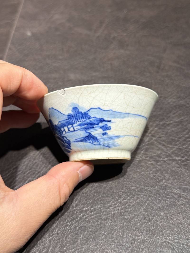 清康熙 青花山水高仕图若深杯 - 图9