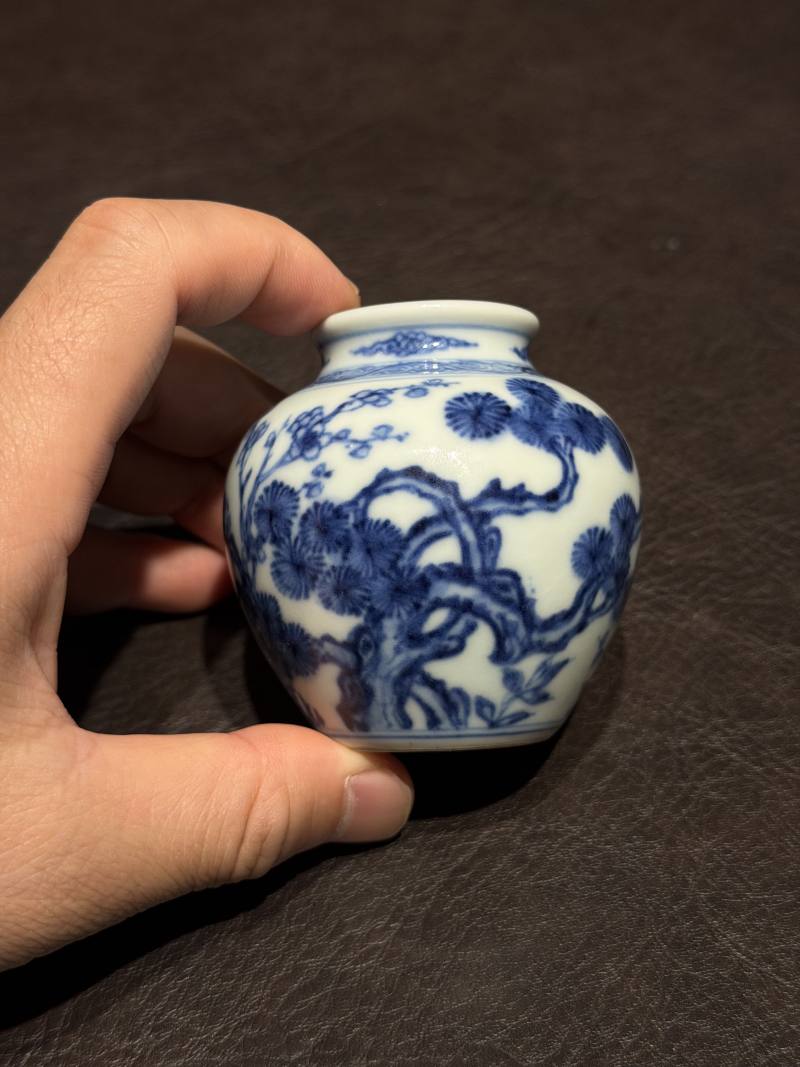 清雍正 青花岁寒三友图小太白罐 - 图7
