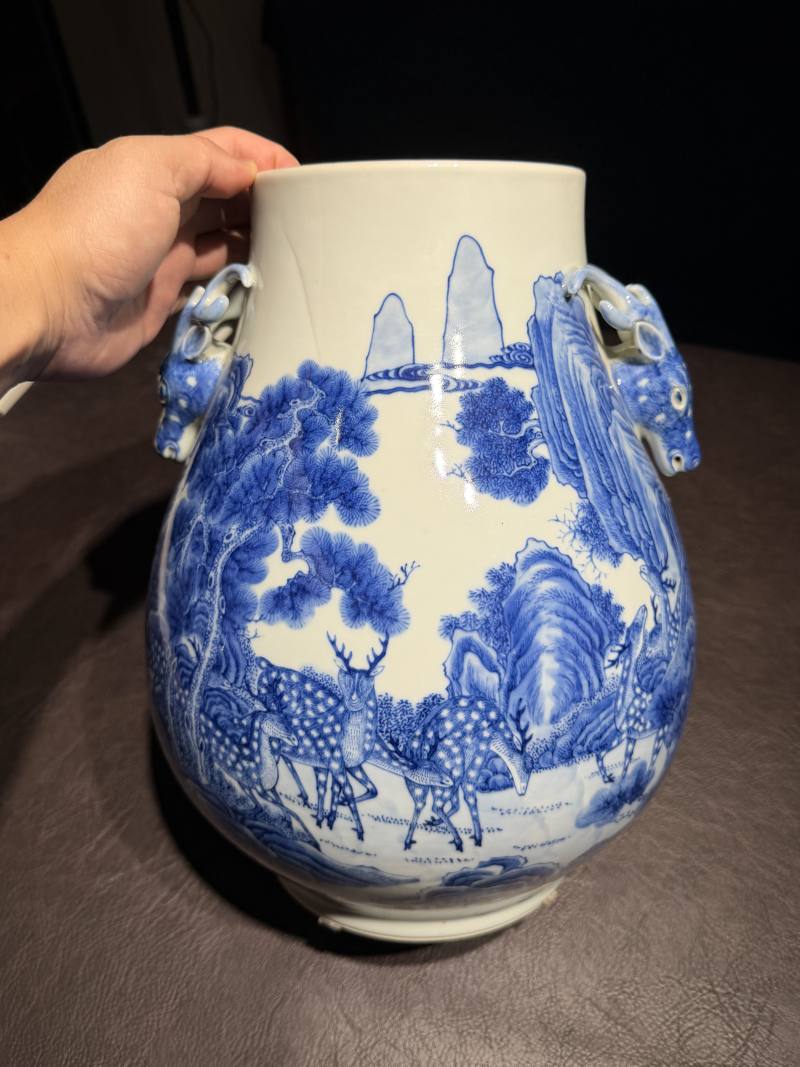 清光绪 青花松鹿图鹿头尊 - 图3
