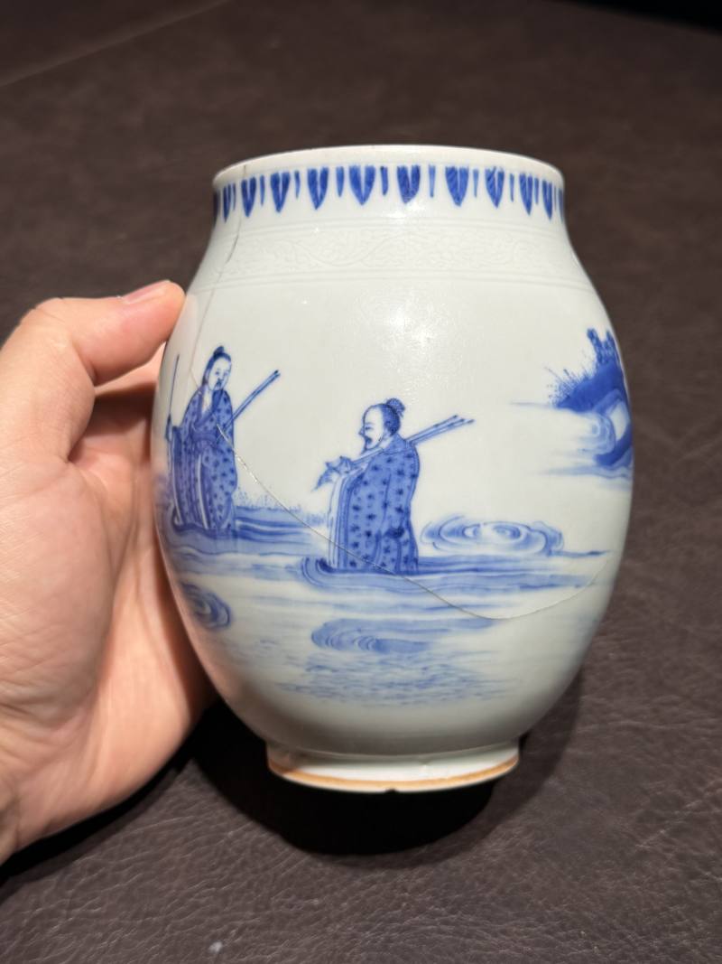 明崇祯 青花“海屋添筹”图莲子罐 - 图9