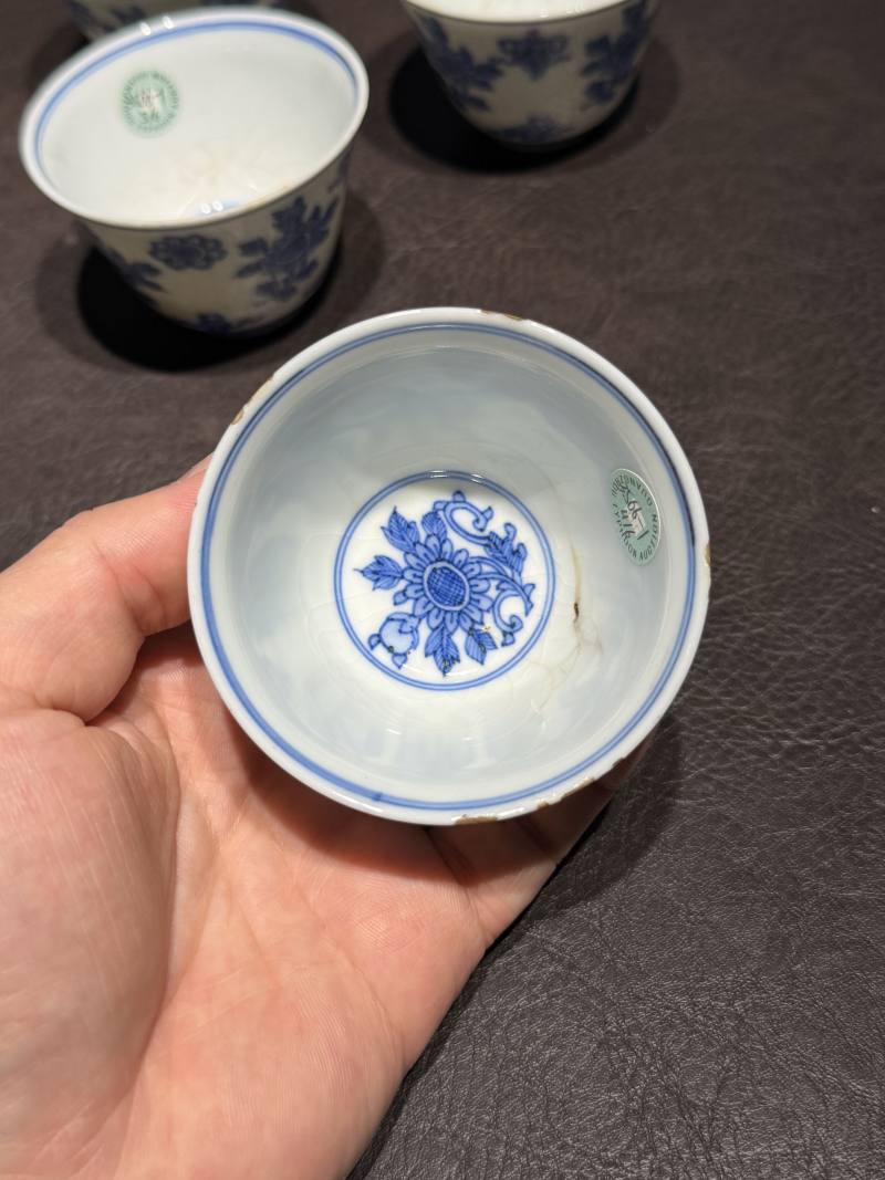 清康熙 青花清供图茶杯（一组六件） - 图15