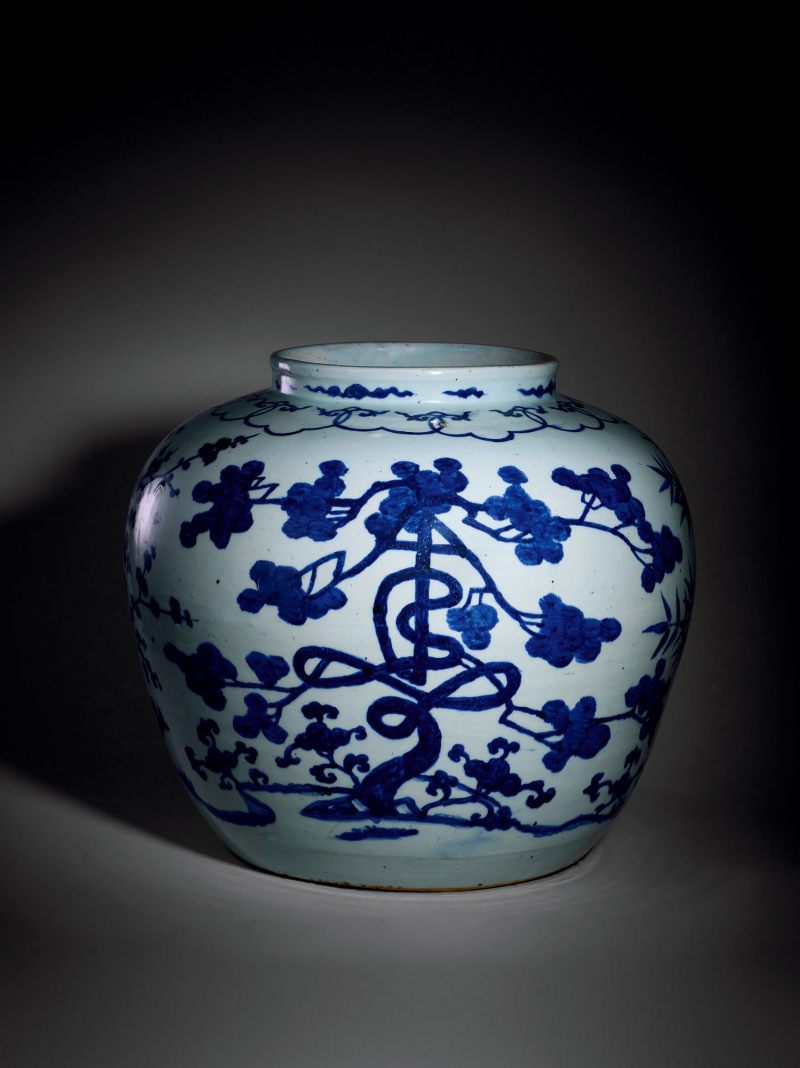 明嘉靖 青花福禄寿纹大罐 - 图2