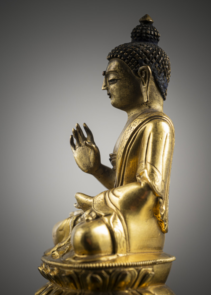 A PART-GILT BRONZE FIGURE OF BUDDHA SHAKYAMUNI - 图4