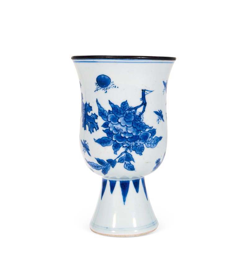 明崇祯 青花花卉纹高足杯 - 图2