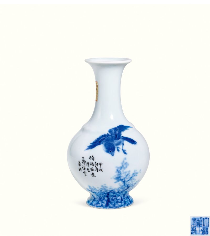民国二十三年 王步风格青花花鸟纹瓶