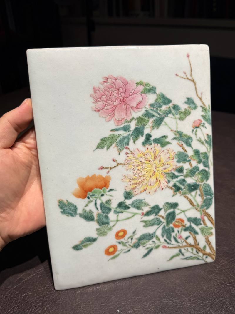 清乾隆 粉彩花卉纹砚屏 - 图9