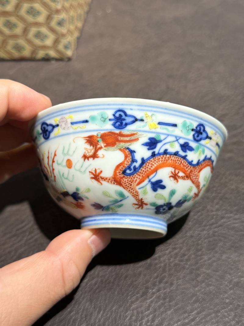 清光绪 青花五彩龙凤纹茶圆一对 - 图8