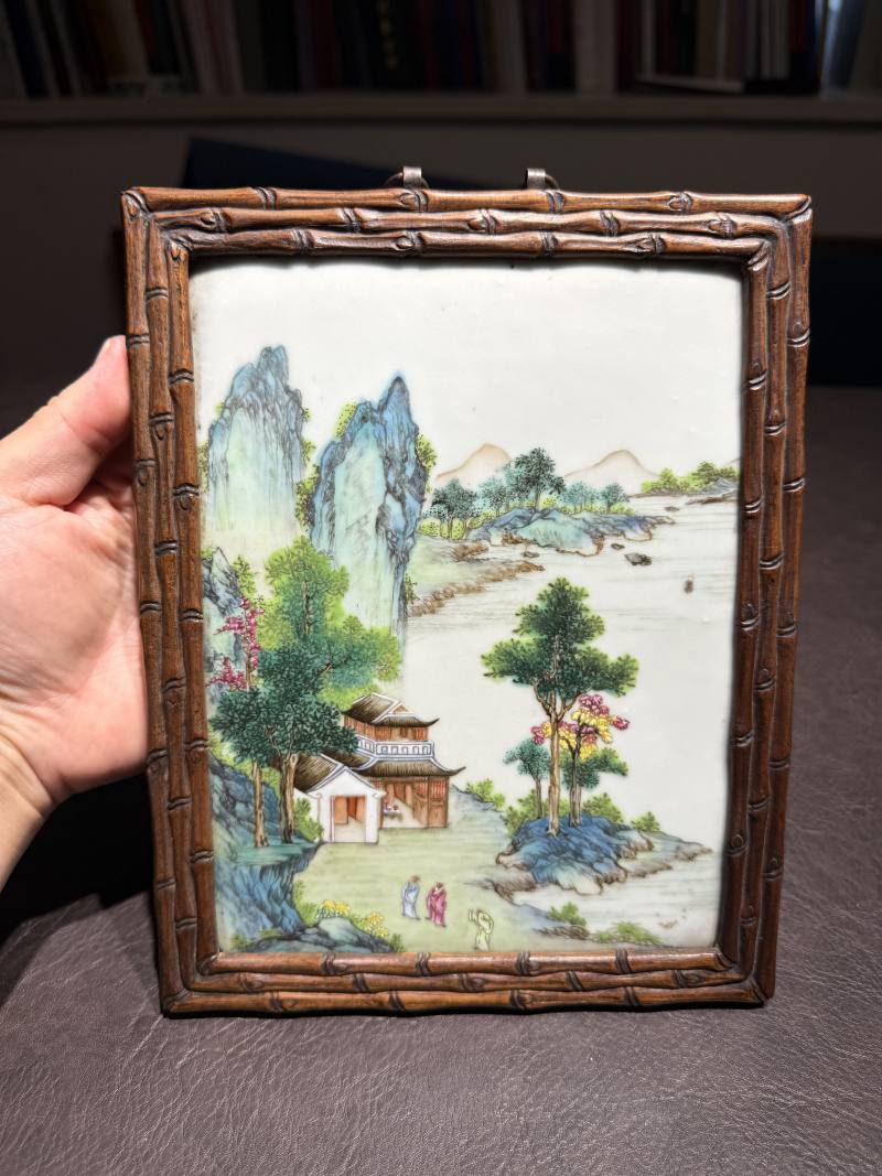清乾隆 粉彩山水人物纹瓷板 - 图3