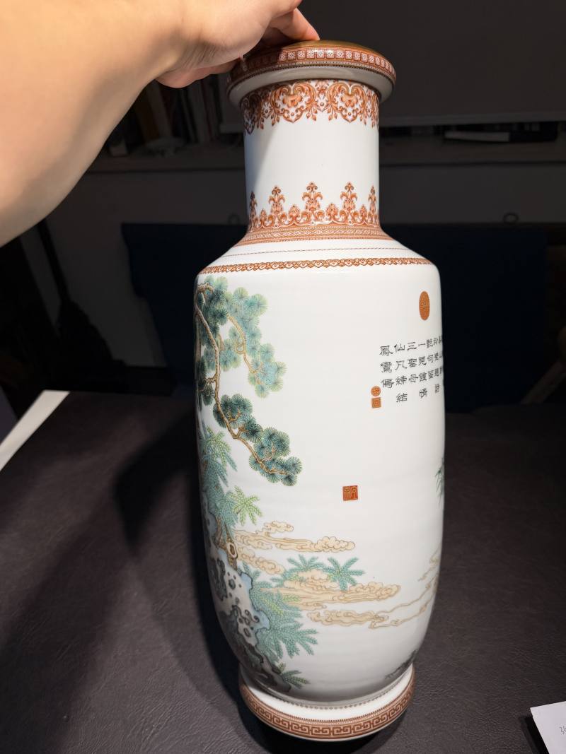 民国 粉彩“华山题诗”大棒槌瓶 - 图14