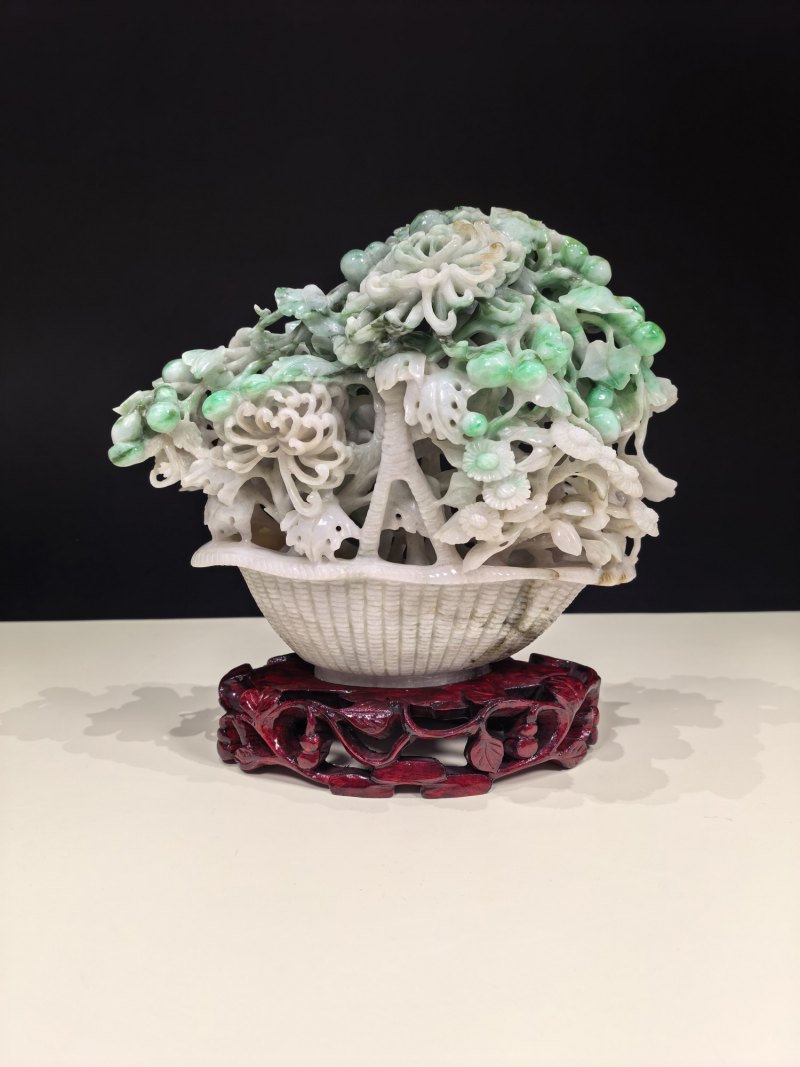 19-20世纪 翡翠百花花篮摆件 - 图2