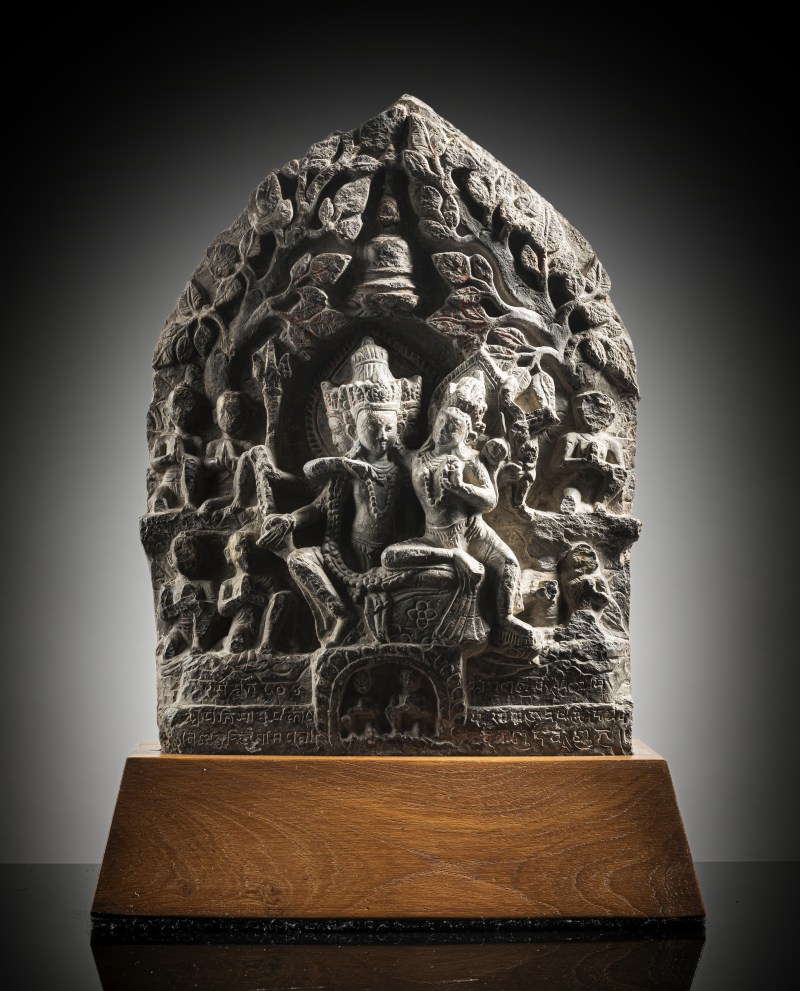 A GREY STONE STELE DEPICTING UMAMAHESHVARA