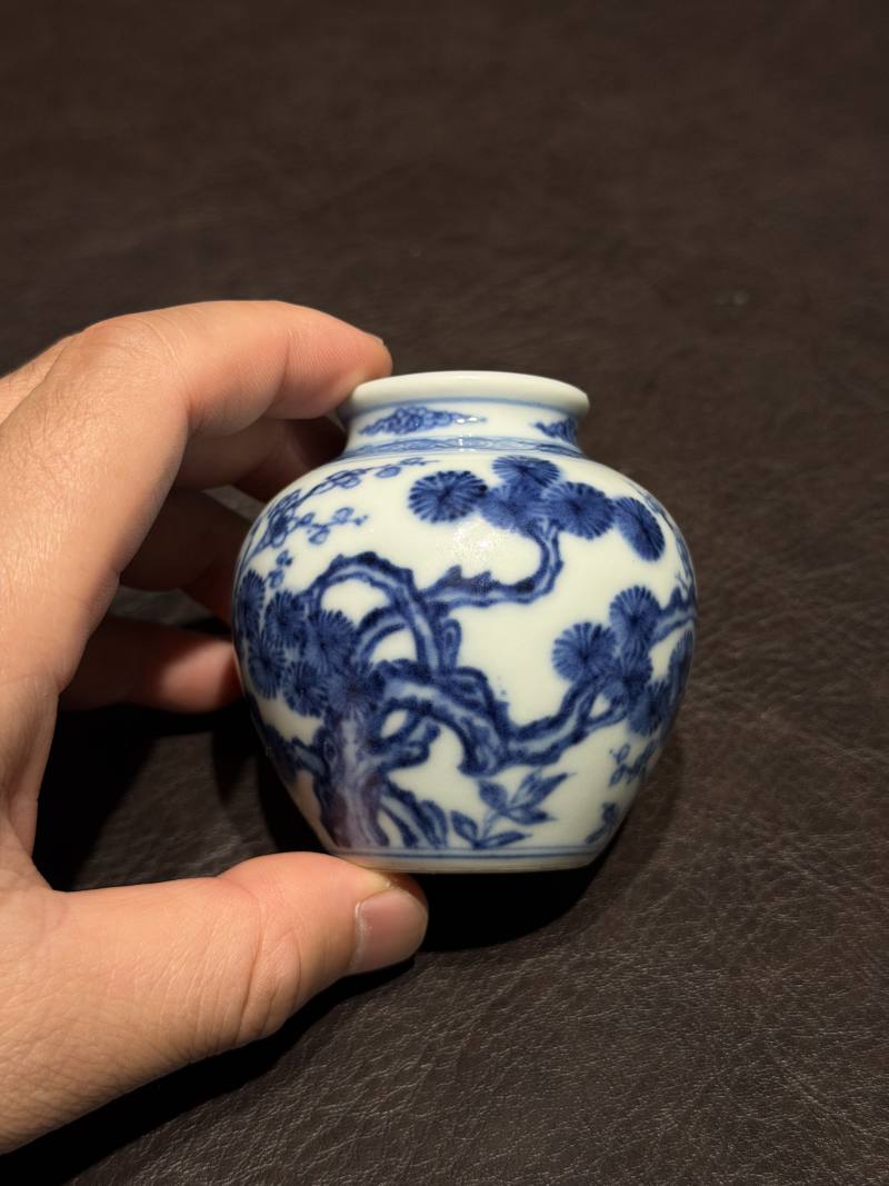 清雍正 青花岁寒三友图小太白罐 - 图8