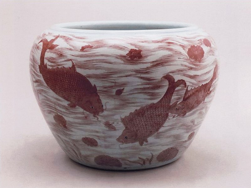 18世纪 青花釉里红鱼藻纹大缸 - 图12