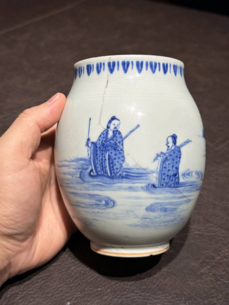 明崇祯 青花“海屋添筹”图莲子罐 - 图10
