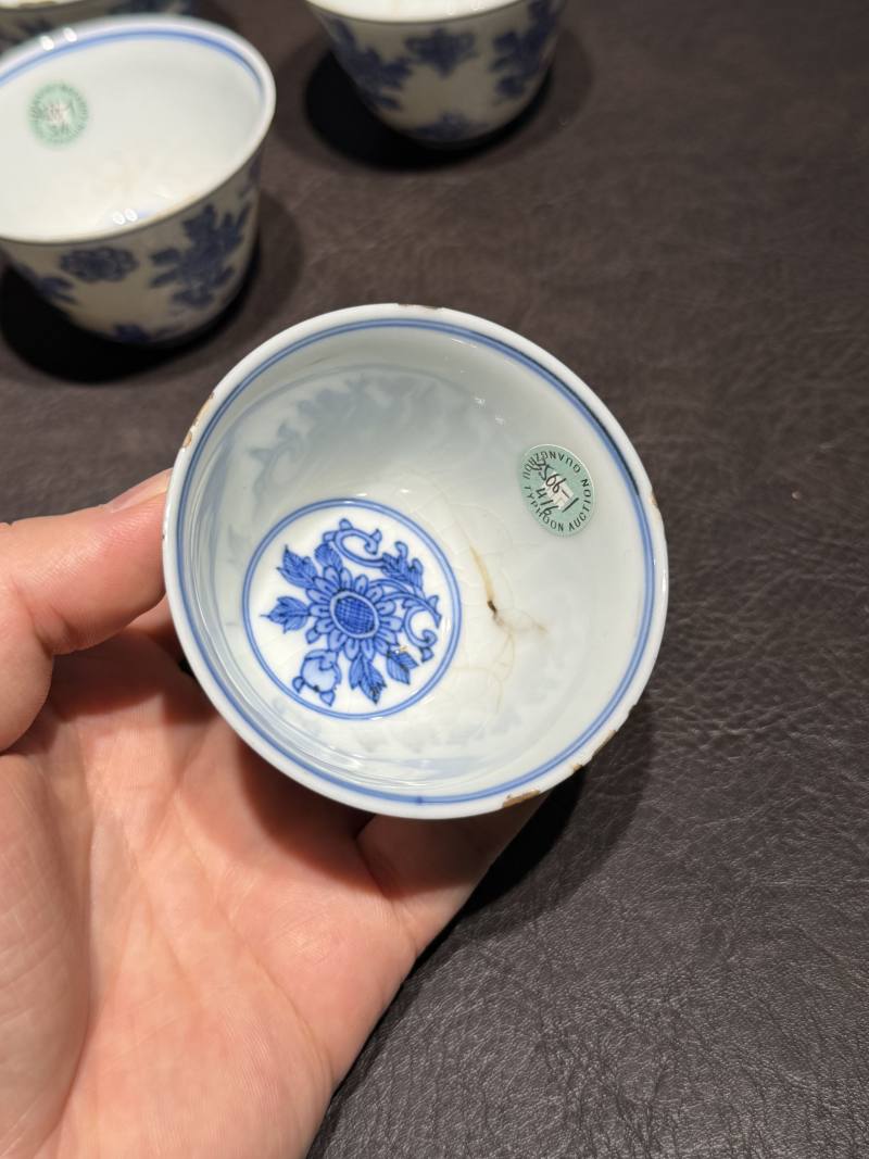 清康熙 青花清供图茶杯（一组六件） - 图16