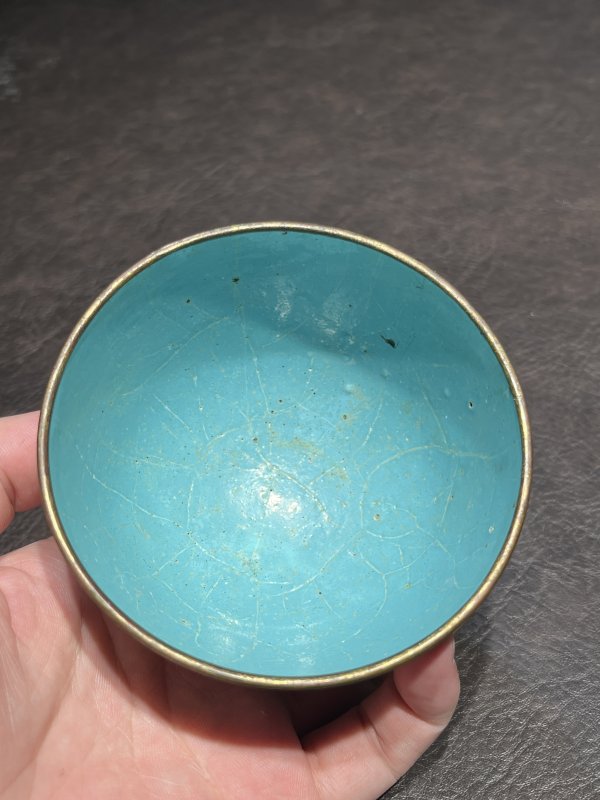 清康熙 铜胎珐琅彩锦地纹开光花卉纹茶圆 - 图14