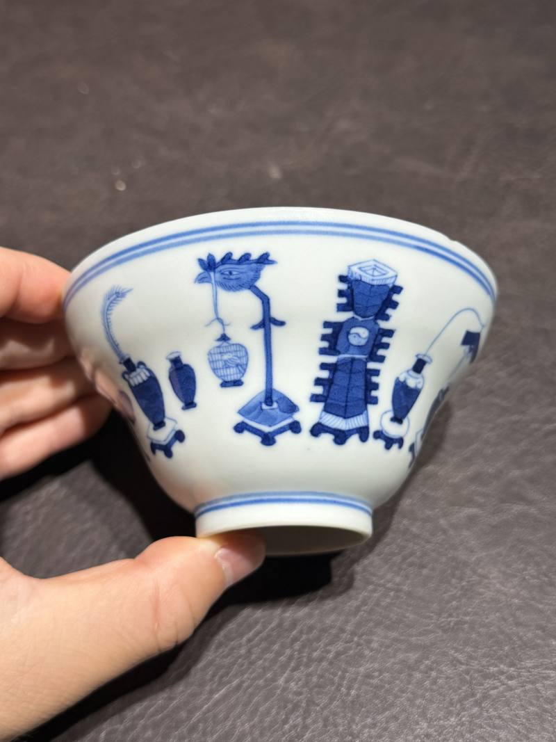 清光绪 青花清供图折腰杯一对 - 图13