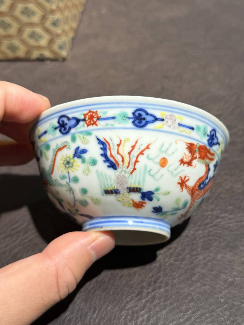 清光绪 青花五彩龙凤纹茶圆一对 - 图9