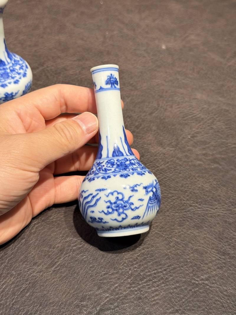 清康熙 青花双凤纹胆瓶、蒜头瓶 - 图17