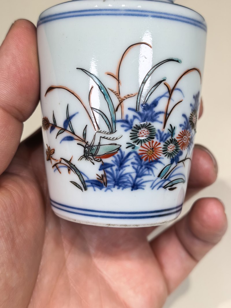 清早期 青花五彩飞蝗腾达诗文茶入 - 图4