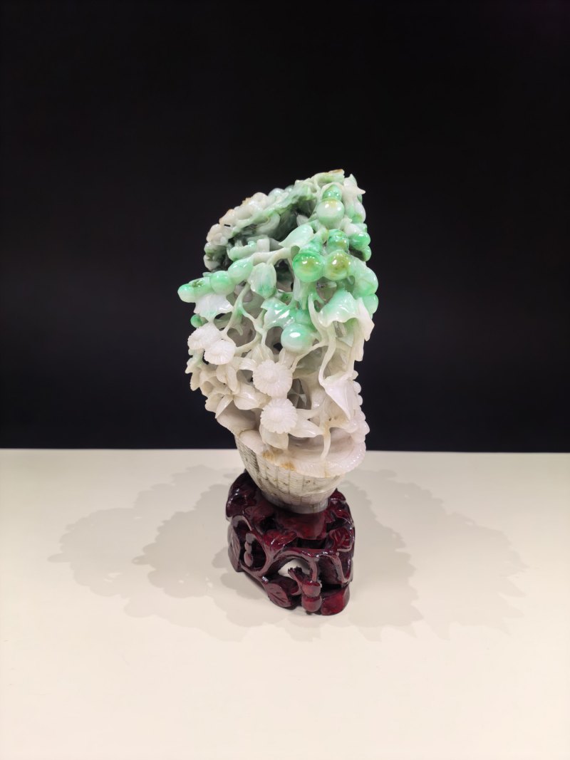 19-20世纪 翡翠百花花篮摆件 - 图3