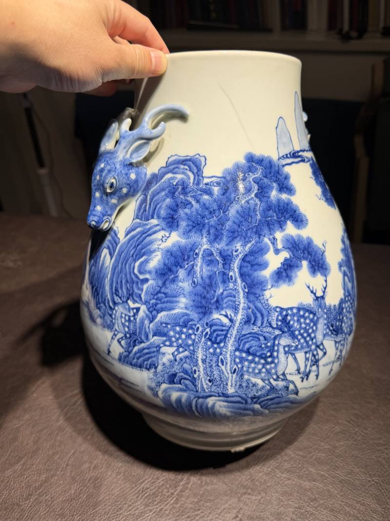 清光绪 青花松鹿图鹿头尊 - 图5
