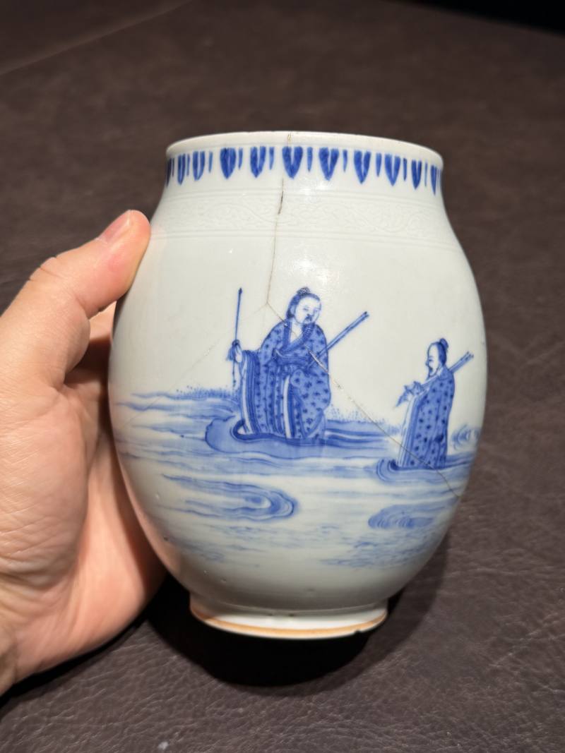 明崇祯 青花“海屋添筹”图莲子罐 - 图11