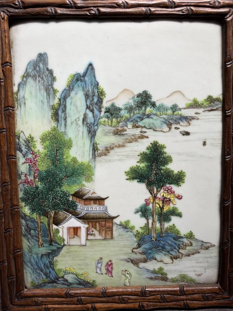 清乾隆 粉彩山水人物纹瓷板 - 图4