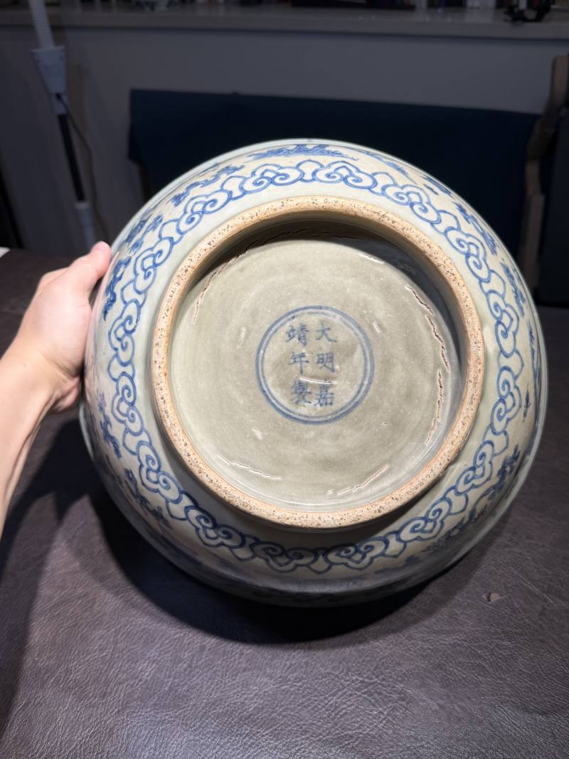 明嘉靖 青花庭院高仕图大碗 - 图21