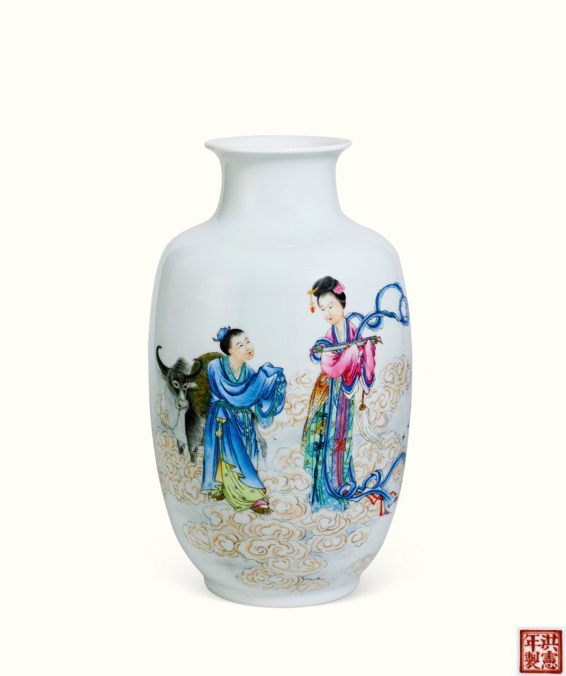 民国 粉彩牛郎织女图灯笼瓶