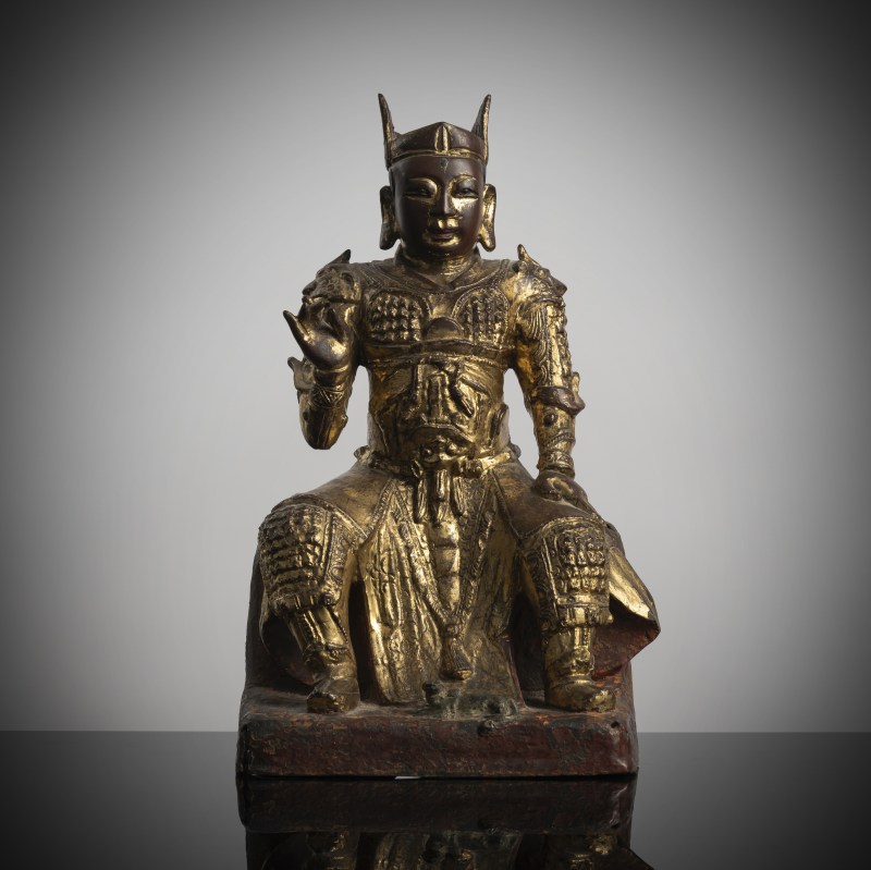 A BRONZE FIGURE OF POSSIBLY ERLANG SHEN, A DEITY ASSOCIATED WITH FLOOD CONTROL