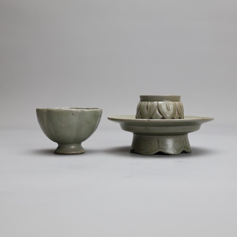明代 青釉莲瓣纹盏、托 - 图7