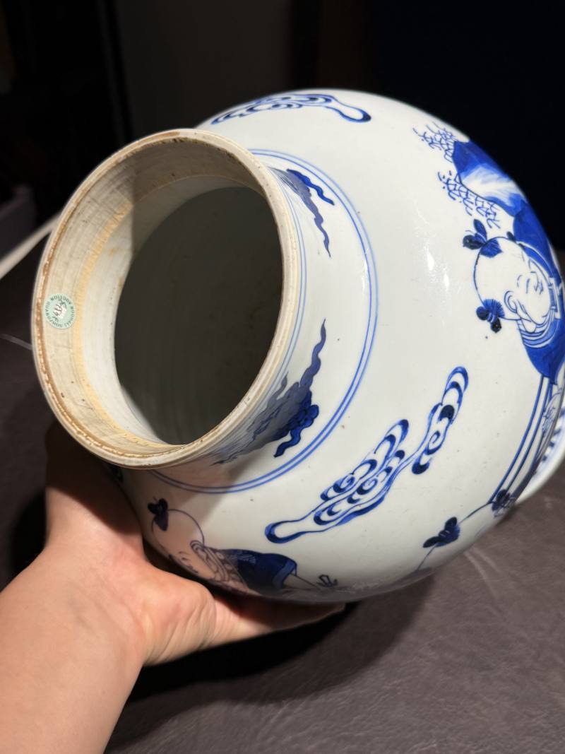 清康熙 青花婴戏图大罐 - 图17