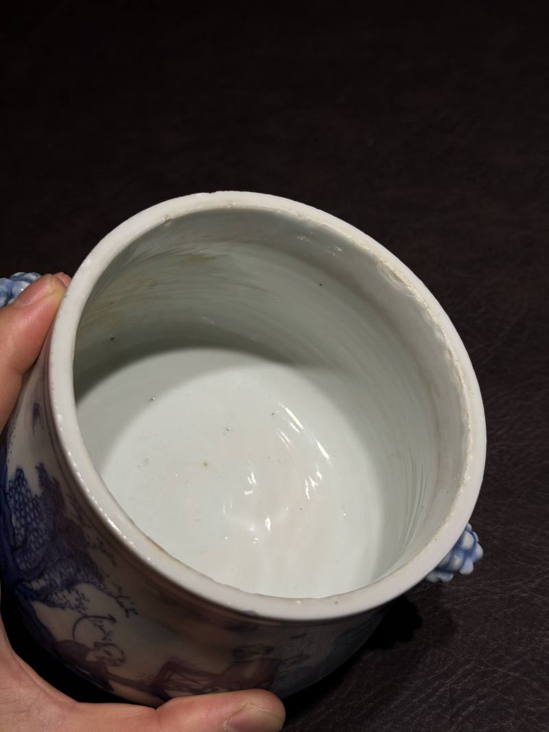 明崇祯 青花罗汉图狮耳炉 - 图18