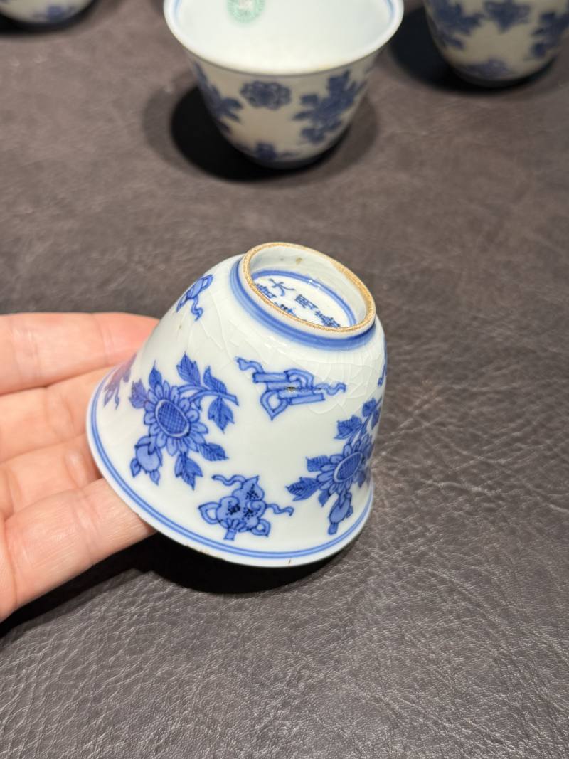 清康熙 青花清供图茶杯（一组六件） - 图17