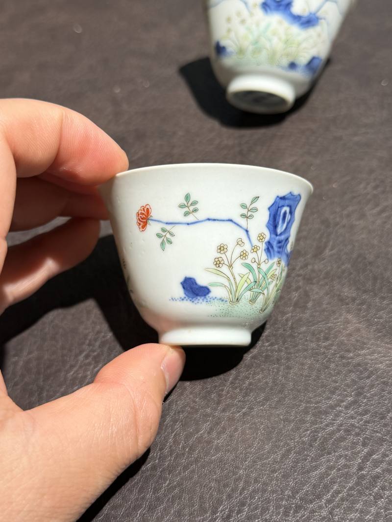 清康熙 斗彩花神杯一对 - 图5