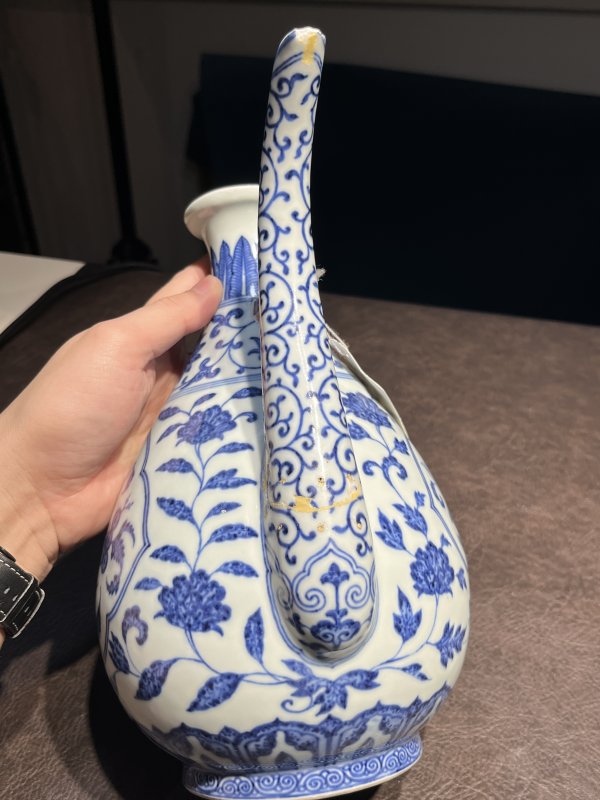 清乾隆 仿宣德青花开光花果纹执壶 - 图11