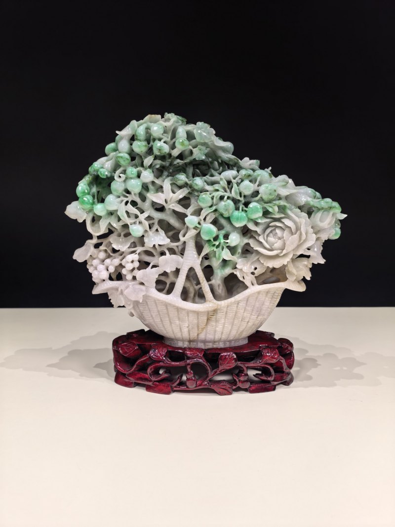 19-20世纪 翡翠百花花篮摆件 - 图4