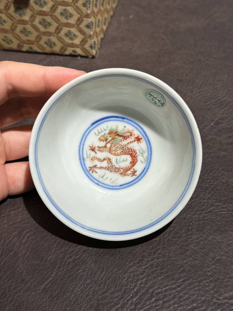 清光绪 青花五彩龙凤纹茶圆一对 - 图10