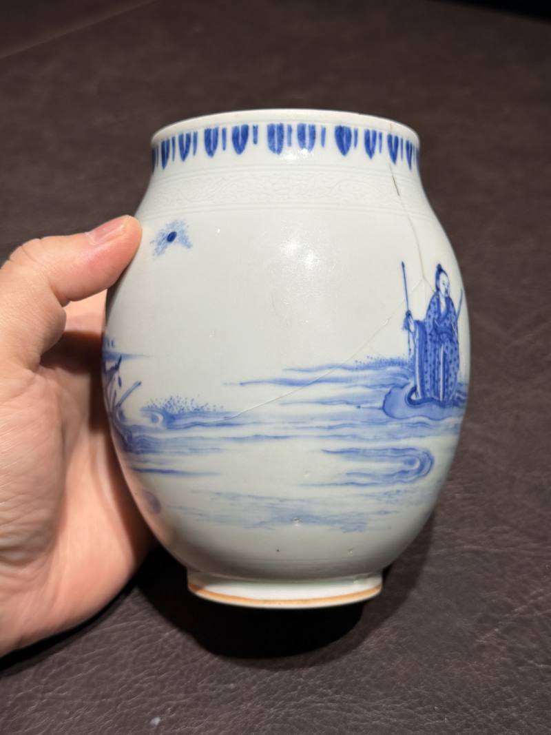 明崇祯 青花“海屋添筹”图莲子罐 - 图12