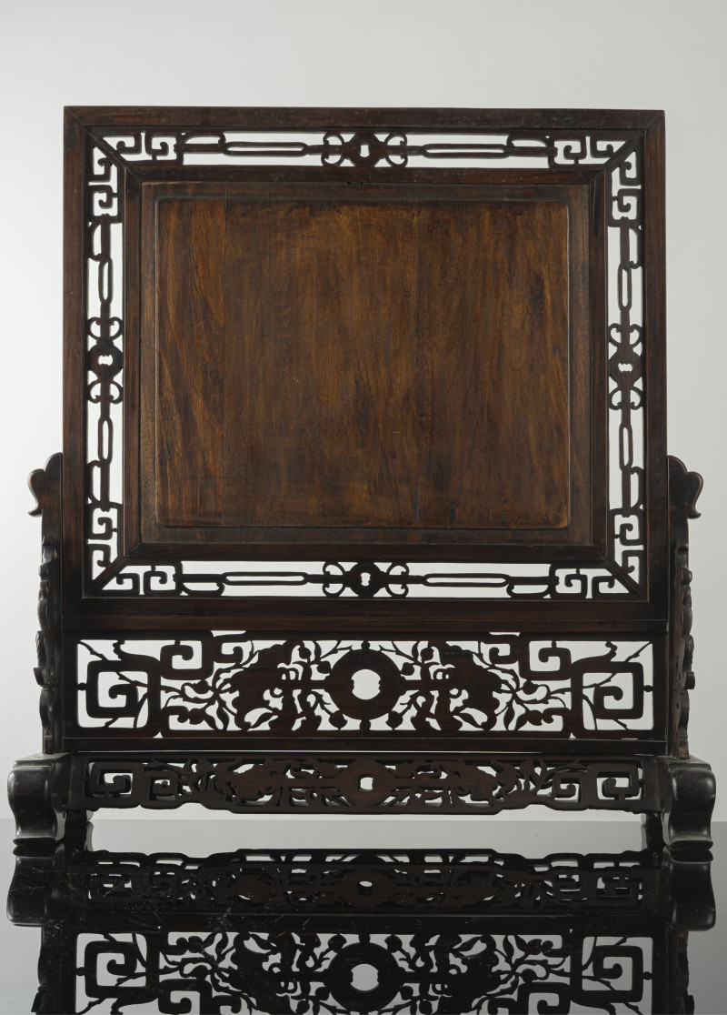 A fine carved Duan stone panel mounted as table screen - 图3