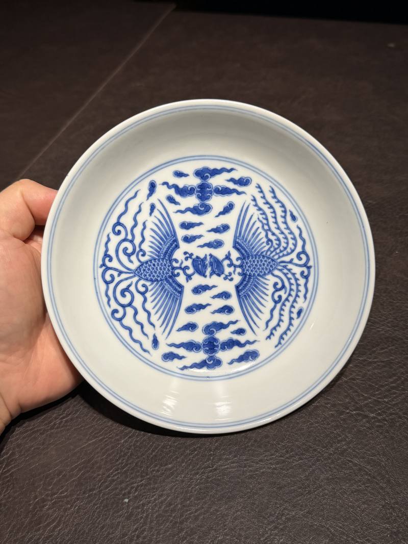 清乾隆 青花对头凤纹盘一对 - 图19