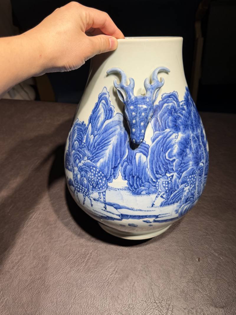 清光绪 青花松鹿图鹿头尊 - 图6