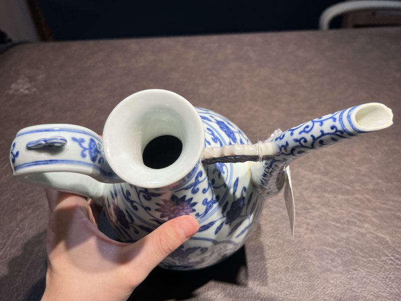 清乾隆 仿宣德青花开光花果纹执壶 - 图12